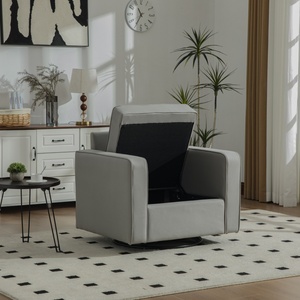 <span class=keywords><strong>Fauteuil</strong></span> pivotant moderne rembourré avec rangement dissimulé, <span class=keywords><strong>accoudoirs</strong></span> en tissu technique, chaise de détente pour salon en gris - Product Image 3