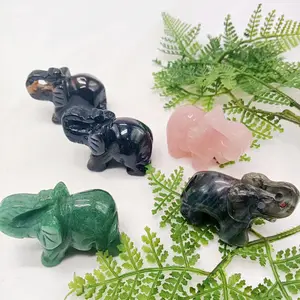 Natural Stone Crystal Animal Statue Hand Carved Gemstone Crafts Elephant