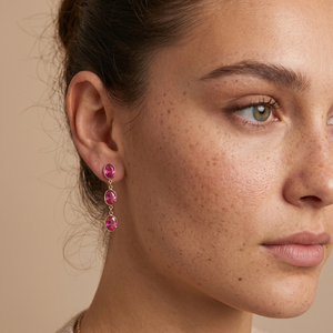 ต่างหูห้อยประดับพู่ประดับเพชรซีกอนสีชมพูรูปไข่จาก J&D Jewelry ชุบทอง 18K ทำจากสแตนเลสสตีลกันน้ำ เครื่องประดับแฟชั่นสำหรับผู้หญิง เหมาะสำหรับเป็นของขวัญ - Product Image 3