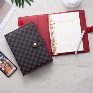 Hardcover Leather A5 Customized Gold Ring Binder Agenda Journal Diary,Refillable Loose-Leaf Checkered Planner Notebooks