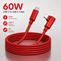 Câble USB C vers USB C de haute qualité 3M, transfert de données USB 2.0, charge rapide 60W 3A, câble tressé en nylon rouge, OEM ODM, vente en gros, usine
