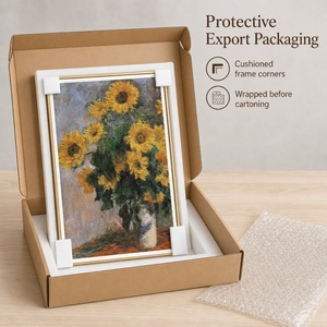 Dipinto a Olio di <span class=keywords><strong>Girasoli</strong></span> Incorniciato su Tela 60x90cm con Cornice Dorata per Soggiorno e Arredamento Casa - Product Image 5