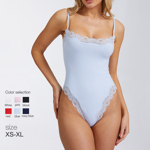 Women Sexy Lace <b>Bodysuit</b> Ultra Thin Nylon Scoop Neck Adjustable Straps Shapewear For Tummy Tightening Buttock Lifting - Product Image 3