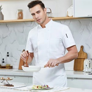 White <b>Chef</b> Uniforms Short Sleeve Cotton Breathable For Restaurants And Teahouses Workwear - Product Image 2