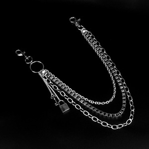 Chaîne de taille en métal à trois couches avec pendentif cadenas, en alliage de zinc argenté, unisexe, pour la mode, les fêtes et le style urbain, décorative - Product Image 1