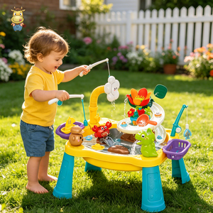 Table de jeu électrique tournesol pour sable et eau avec canne à pêche et fontaine, jouet sensoriel d'extérieur pour tout-petits, jouet de plage, vente en gros - Product Image 6