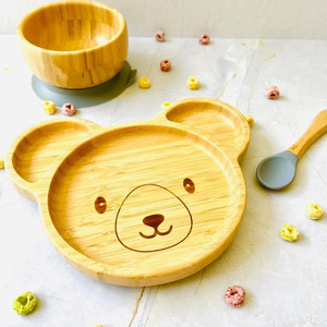 <span class=keywords><strong>Assiette</strong></span> à dîner pour enfants en <span class=keywords><strong>bambou</strong></span> en forme d'ours, plateau d'alimentation pour bébé en bois écologique avec compartiments divisés pour les tout-petits - Product Image 1