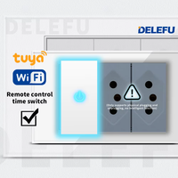 DELEFU - Interruptor de Pared Modular Negro DIY con Panel de Vidrio, Tomacorriente Schuko con 2 Salidas, 2 Puertos USB-C, Módulo de Interruptor de TV RJ45