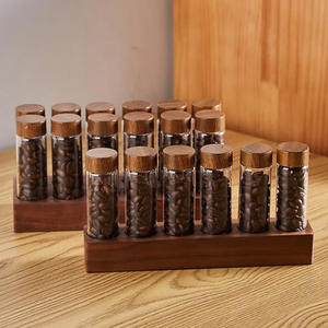 Contenedor de almacenamiento de granos de café ecológico con base de madera maciza de nogal, soporte de dosis única de 12 tubos - Product Image 3