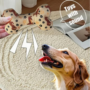 Jouet en peluche pour chien avec son couineur, imitant des vocalisations d'animaux, pour le jeu en intérieur, motif animal jaune et blanc - Product Image 1