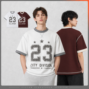 Custom 300Gsm Cotton <b>T</b>-<b>shirt</b> Oversized <b>Ringer</b> Neck Graphic Tee Contrast Rib Streetwear Men <b>T</b> <b>Shirt</b> - Product Image 1