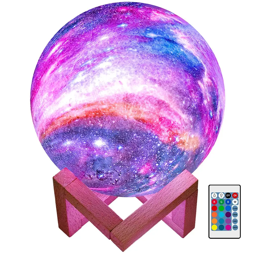 USB Rechargeable Saturn Moon Light Colorful Dimmable Lampara De Luna Remote Control Led 3D Color Painting Star Sky Moon Lamp