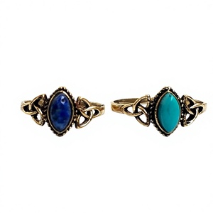 Anneaux en laiton pour femmes Vintage bague en pierre naturelle Turquoise lapis breloques bijoux féminins - Product Image 1