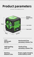 Niveau laser vert portable Borka FQT-2 à deux lignes ; Niveau laser de haute précision 515 nm avec batterie au lithium intégrée