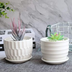 Pots de fleurs cylindriques en céramique écologiques MDJ de 4 pouces avec soucoupe intégrée, lot de 6 blancs pour plantes succulentes et plantes serpentines - Product Image 6