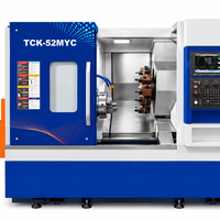 TCK-52MYC Twin Spindle 3-Axis CNC Turning Center dengan Kapasitas Batang 52mm untuk Bagian Logam Presisi Kompleks.