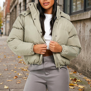 Winter Waterproof Knitted Puffer <b>Jacket</b> Ladies Warm Hooded Short Slim Nylon Lining Women's Coat - Product Image 2