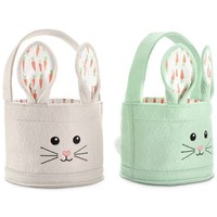 Paniers de Pâques en feutre avec oreilles de lapin imprimées carottes, pour la chasse aux œufs, en pastel, pour le printemps, porte-cadeaux de Pâques