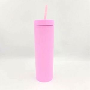 Venta al por mayor de fábrica, logotipo personalizado, mate, multicolor, 16Oz, vasos para beber de doble pared, vaso de plástico reutilizable con pajita - Product Image 2