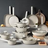 Ensemble de batterie de cuisine antiadhésive moderne avec logo personnalisé, casseroles, faitout, fond à induction, ensemble de poêles en métal et verre, pour usage domestique et commercial