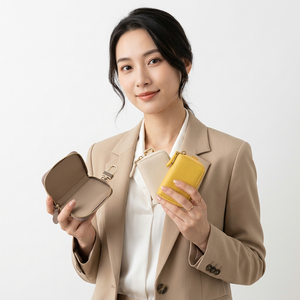 WRIZA Porte-clés minimaliste en cuir, étui zippé, porte-monnaie portable, beige, jaune, crème, étui à clés de voiture en cuir véritable avec fermeture éclair - Product Image 6
