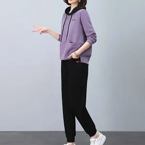 Ladies Color Hooded Sports Suit 2024 New Spring And Autumn Brand Casual Sports Wear Two-piece Set