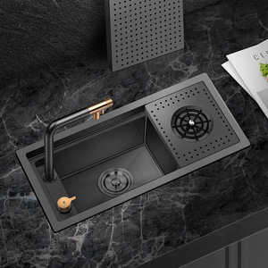 Single Bowl Kitchen Sink Faucet with Hidden Stainless Steel Brushed Lifting Faucet Trash Can-304 Material - Product Image 5