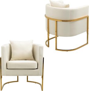 <span class=keywords><strong>Silla</strong></span> moderna de terciopelo de mediados de siglo, cómodos sillones de barril, almohada <span class=keywords><strong>blanca</strong></span>, <span class=keywords><strong>patas</strong></span> de Metal dorado para sala de estar y dormitorio - Product Image 6
