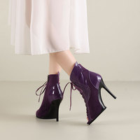 Bottines noires d'été en cuir verni pour femme, à talons très hauts, bout ouvert, à lacets, pour soirée et danse jazz, Printemps 2026