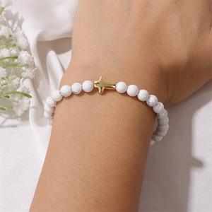 Vente flash : Bracelet en perles <span class=keywords><strong>de</strong></span> pierre naturelle <span class=keywords><strong>de</strong></span> 6 mm avec pendentif croix dorée, bracelet en perles d'améthyste et d'œil <span class=keywords><strong>de</strong></span> tigre, bracelet élastique unisexe - Product Image 4