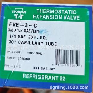 วาล์วควบคุมการขยายตัวแบบเทอร์โมสแตติก Sporlan รุ่น FVE-3-C ขนาด 3/8 x 1/2 นิ้ว แบบ SAE Flare สำหรับสารทำความเย็น 22 - Product Image 1