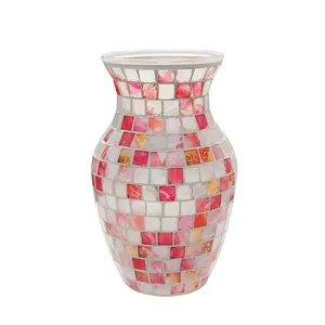 Vas kaca dekorasi rumah wanita desain mosaik bunga buatan tangan Bentuk tubuh romantis vas kristal & kaca Dekorasi Rumah