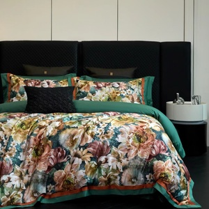 Linge de lit en coton imprimé à longues fibres vertes <span class=keywords><strong>draps</strong></span> plats haut de gamme Textile de maison housse de couette Sabanas taies d'oreiller ensemble de literie - Product Image 2