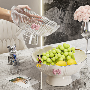 Elegant High-legged Fruit Plate <b>Plastic</b> Solid Color Decorative Coffee <b>Table</b> Candy Dish Snack Bowl Living Room Use - Product Image 2