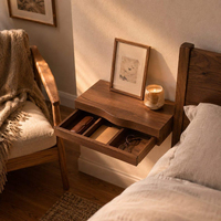 Meuble-lavabo flottant en noyer courbé avec tiroir dissimulé, table de maquillage murale, table miroir et console d'entrée