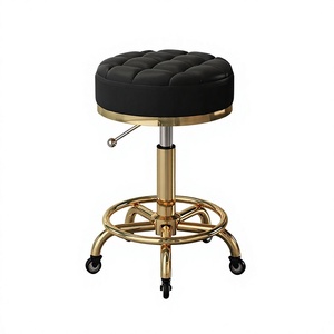 Tabouret de salon de coiffure moderne pivotant, réglable en hauteur, avec coussin capitonné et base métallique pour studio de beauté - Product Image 1