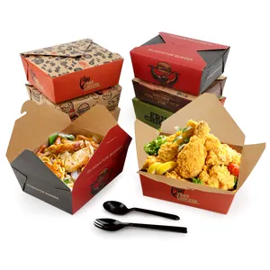 Logo Kustom Sekali Pakai Kertas Kraft Coklat Kotak Makan Siang Takeaway Kotak Makanan Salad Kemasan Wadah Makanan Cepat Saji