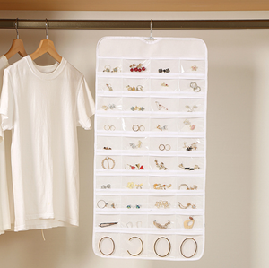 กระเป๋าเก็บของแบบแขวน80ช่องหลายเซลล์ถุงเก็บฝุ่นวัตถุขนาดเล็กสองด้านสำหรับห่วงหูและการตกแต่งเครื่องประดับ - Product Image 6