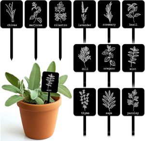 24 étiquettes de plantes en acrylique, 12 styles, marqueurs d'herbes de jardin, étiquettes de piquets pour plantes, étiquettes noires imperméables pour jardin intérieur et extérieur - Product Image 1