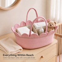 Panier à couches en corde de coton avec séparateur amovible, bord festonné et doublure en tissu pour le rangement de la chambre de bébé