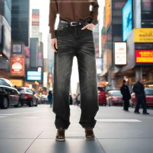 กางเกงยีนส์ผ้าฝ้าย100% 12 oz สำหรับผู้ชายกางเกงยีนส์ทรงหลวมขากว้างทรงหลวม - Product Image 1