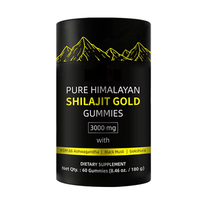 Résine de Shilajit Pur, Gommes de Shilajit Pur de l'Himalaya, Vegan Gold 3000 mg, Haute Puissance, Oligo-éléments, Gomme de Shilajit Pure