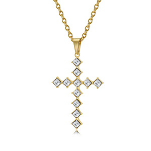2025 New Elegant High-End Diamond-Studded <b>Titanium</b> Steel Cross Necklace with Unisex, Light Luxury Rhombus-Shaped Diamond Pendant - Product Image 5