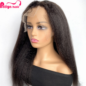Plateforme d'achats chinoise pas cher brut brésilien cheveux humains avant de lacet perruques pour les femmes noires 13x4 sans colle perruque droite crépue - Product Image 1