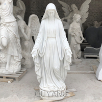 Feng shuang — décoration d'église, sculptures en pierre religieuse de la vierge marie, Sculpture à la main, taille vie, en marbre blanc, Statue de mère marie