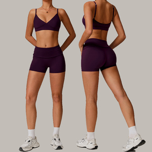 Tuta sportiva Yoga della <span class=keywords><strong>serie</strong></span> ecologica ad asciugatura rapida pantaloncini <span class=keywords><strong>a</strong></span> vita alta reggiseno sportivo da palestra abbigliamento sportivo da 2 pezzi - Product Image 1