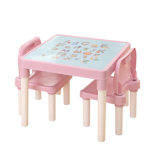 Yimei Children's Study Desk And Chair Set Plastic One Table Two Chairs Pink Blue Decals Modern Design For Kindergarten School - Product Image 5