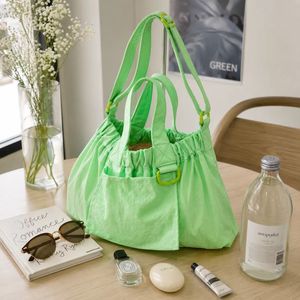 <b>Light</b> Green Nylon Tote Bag With Drawstring Closure And Shoulder Strap For Daily Use - Product Image 5