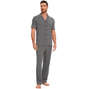Custom Bamboo <b>Men's</b> Pajama Set Short Sleeve Notch Collar <b>Mens</b> Lounge Wear with Pockets Modal <b>Pj</b> Sets Pyjamas <b>Men</b> - Product Image 1