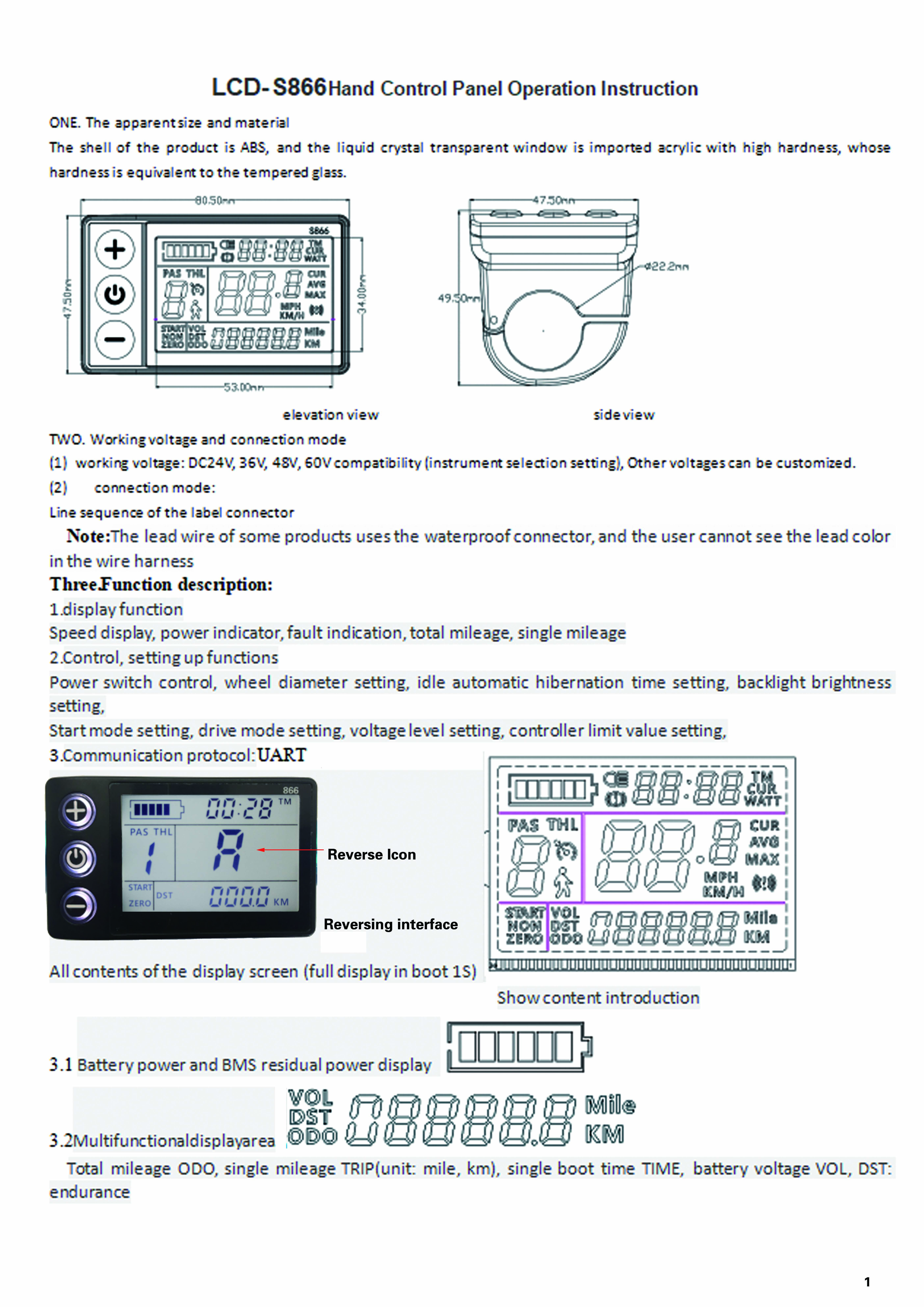 Contrôleur Moteur VAE 36V/48V/64V 750-1500W - Avec Écran LCD S866 - UNIVERSEL (NEUF)